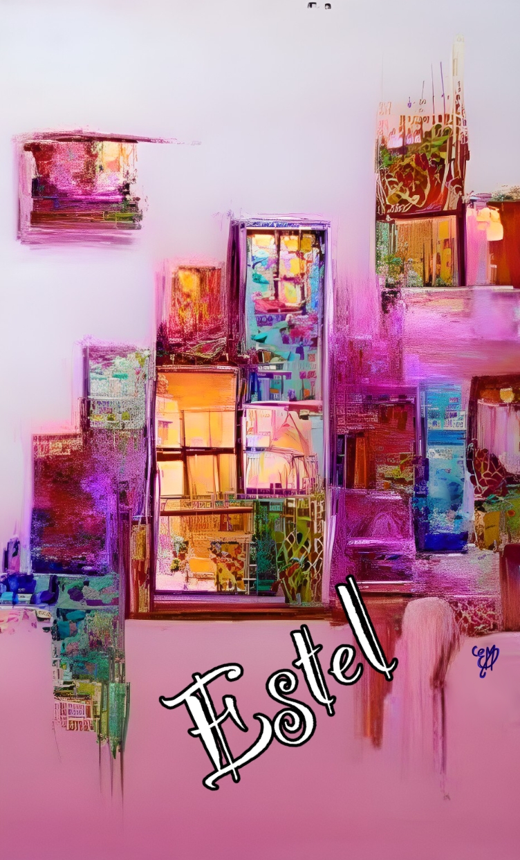 tableau/oeuvre/contemporain/moderne/numérique/peinture/dessin/abstrait/abstract/street/art/cadeau/décoration/home décor/homedesign/art/Estel/illustration/color/couleurs/original/coloré/Rose/ forme/ville/géométrique/17e