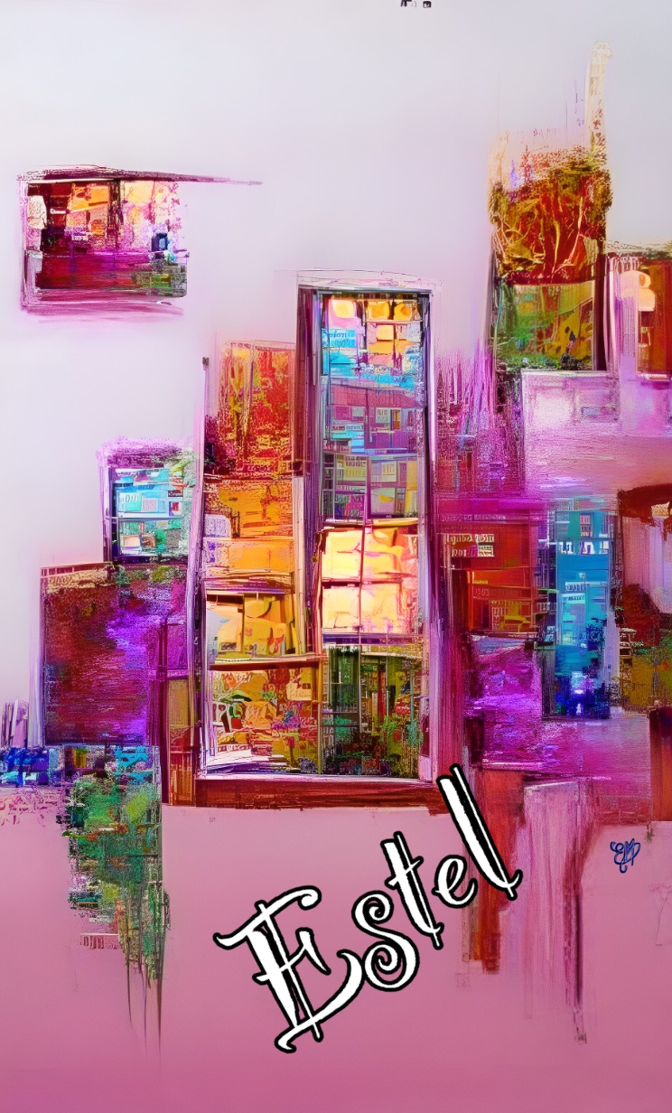 tableau/oeuvre/contemporain/moderne/numérique/peinture/dessin/abstrait/abstract/street/art/cadeau/décoration/home décor/homedesign/art/Estel/illustration/color/couleurs/original/coloré/Rose/ forme/ville/géométrique/17g