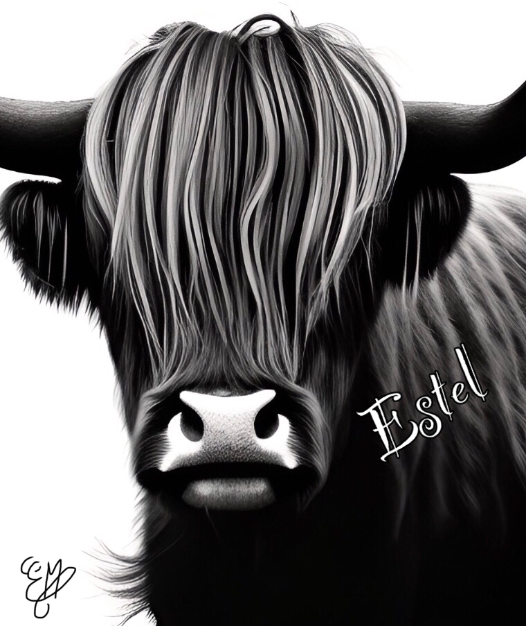 animal/animals/vache/ecossaise/highland/cow/portrait/animalier/tableau/oeuvre/contemporaine/moderne/num&eacute;rique/peinture/dessin/nature/cadeau/d&eacute;coration/homedecor/homedesign/art/Estel/illustration/petportrait/3