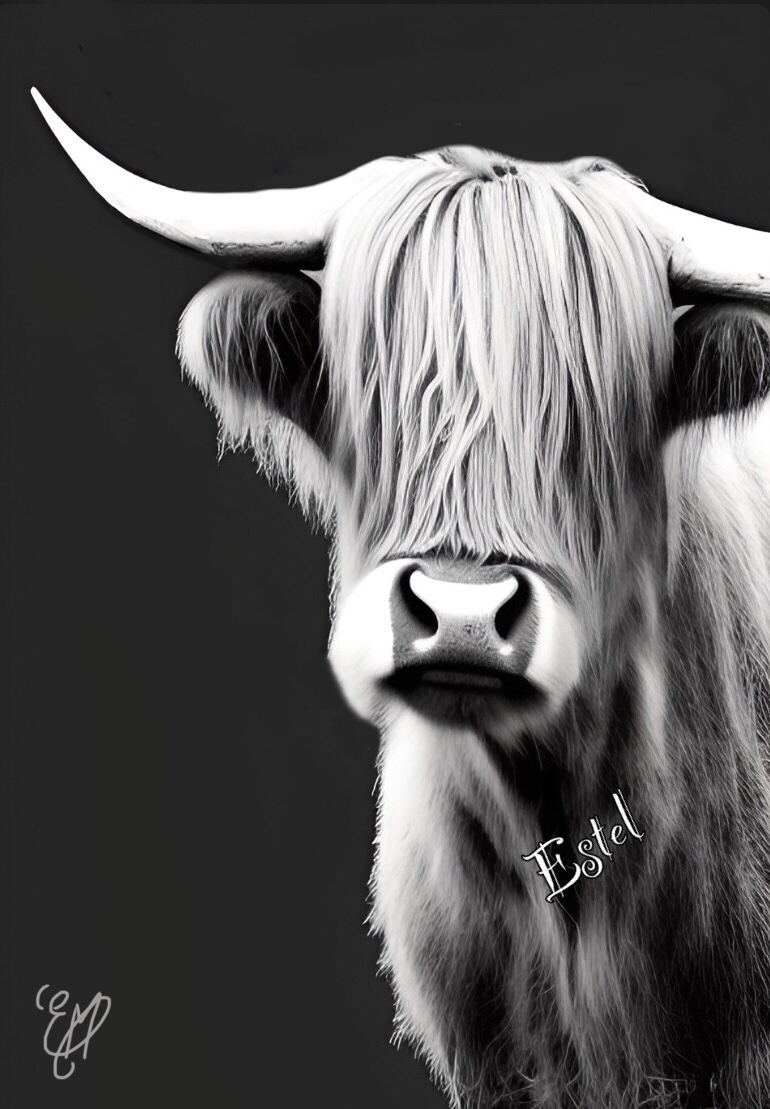 animal/animals/vache/&eacute;cossaise/highland/cow/portrait/animalier/tableau/oeuvre/contemporaine/moderne/num&eacute;rique/peinture/dessin/nature/cadeau/d&eacute;coration/homedecor/homedesign/art/Estel/illustration/petportrait/4