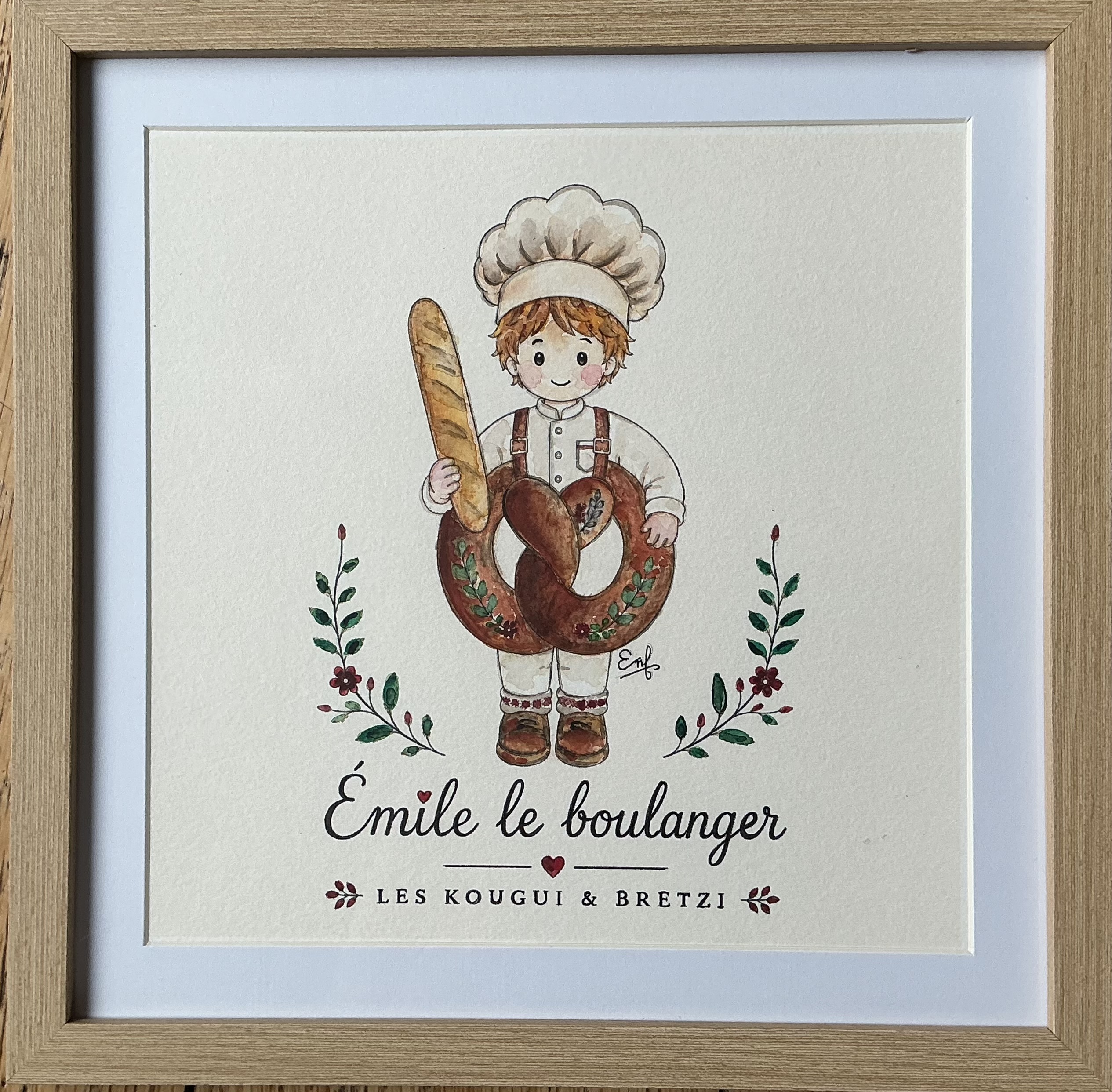 : aquarelle, &Eacute;mile le boulanger, boulanger alsacien, personnage alsacien, Alsace, art alsacien, illustration alsacienne, peinture originale, aquarelle originale, 20 x 20 cm